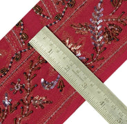 Vintage Sari Border Indian Craft Trim Hand Beaded Sewing Ribbon Lace Magenta
