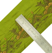 Vintage Sari Border Indian Craft Sewing Trim Embroidered Green Pure Silk Lace