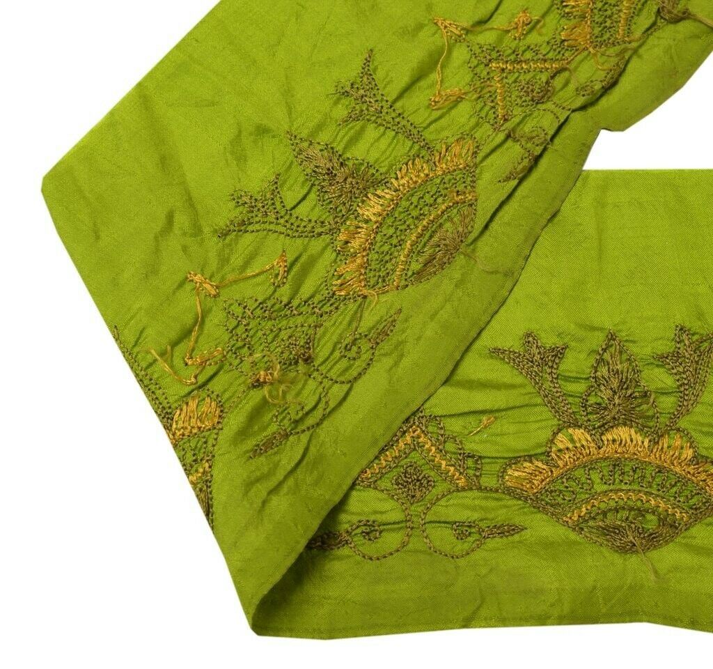 Vintage Sari Border Indian Craft Sewing Trim Embroidered Green Pure Silk Lace