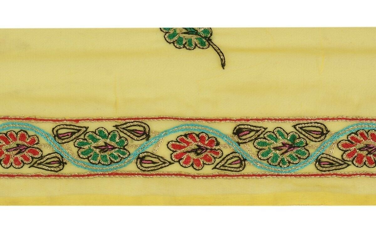 Vintage Sari Border Indian Craft Trim Antique Embroidered Ribbon Lace Yellow