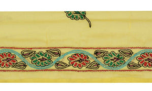 Vintage Sari Border Indian Craft Trim Antique Embroidered Ribbon Lace Yellow