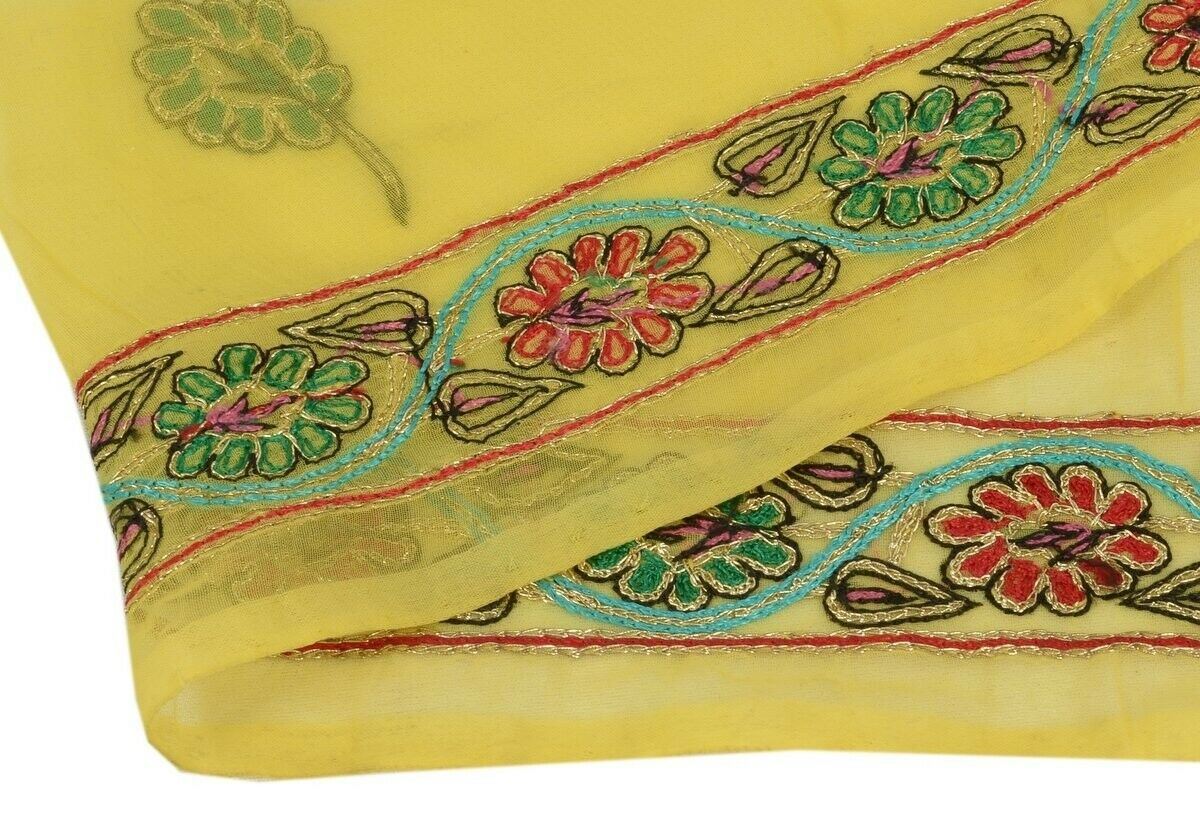 Vintage Sari Border Indian Craft Trim Antique Embroidered Ribbon Lace Yellow