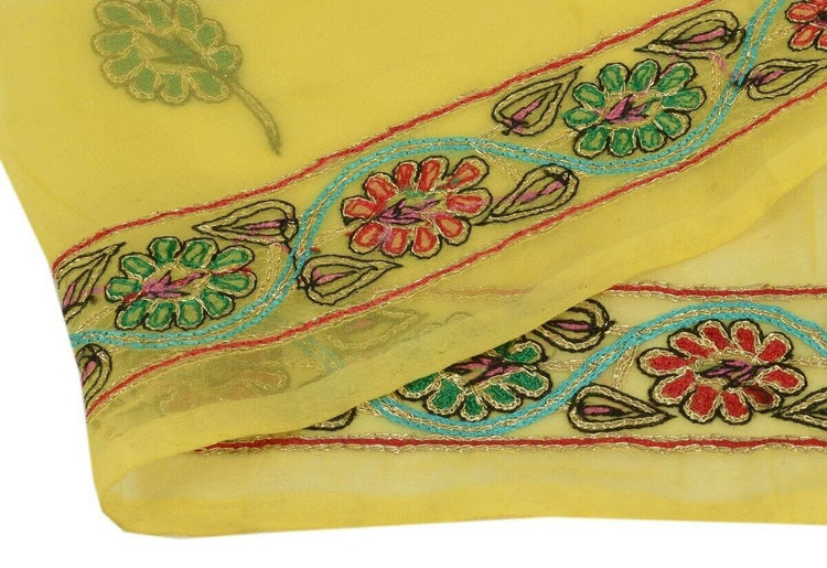 Vintage Sari Border Indian Craft Trim Antique Embroidered Ribbon Lace Yellow