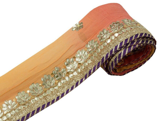 Vintage Sari Border Antique Craft Trim Hand Beaded Gota Pattin Ribbon Lace Peach