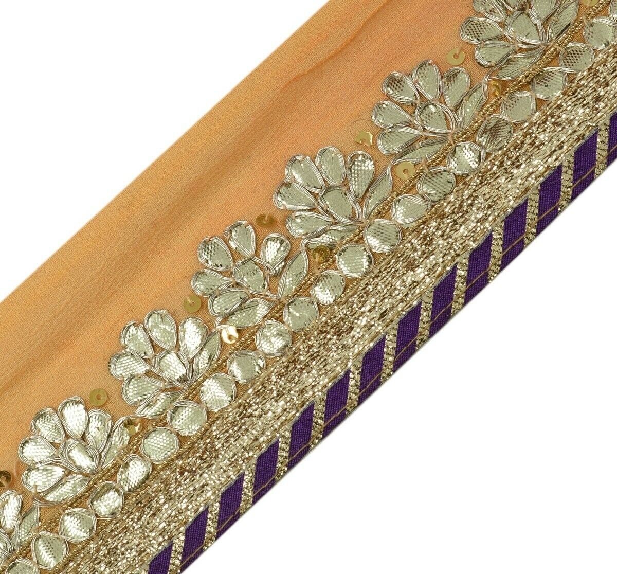 Vintage Sari Border Antique Craft Trim Hand Beaded Gota Pattin Ribbon Lace Peach
