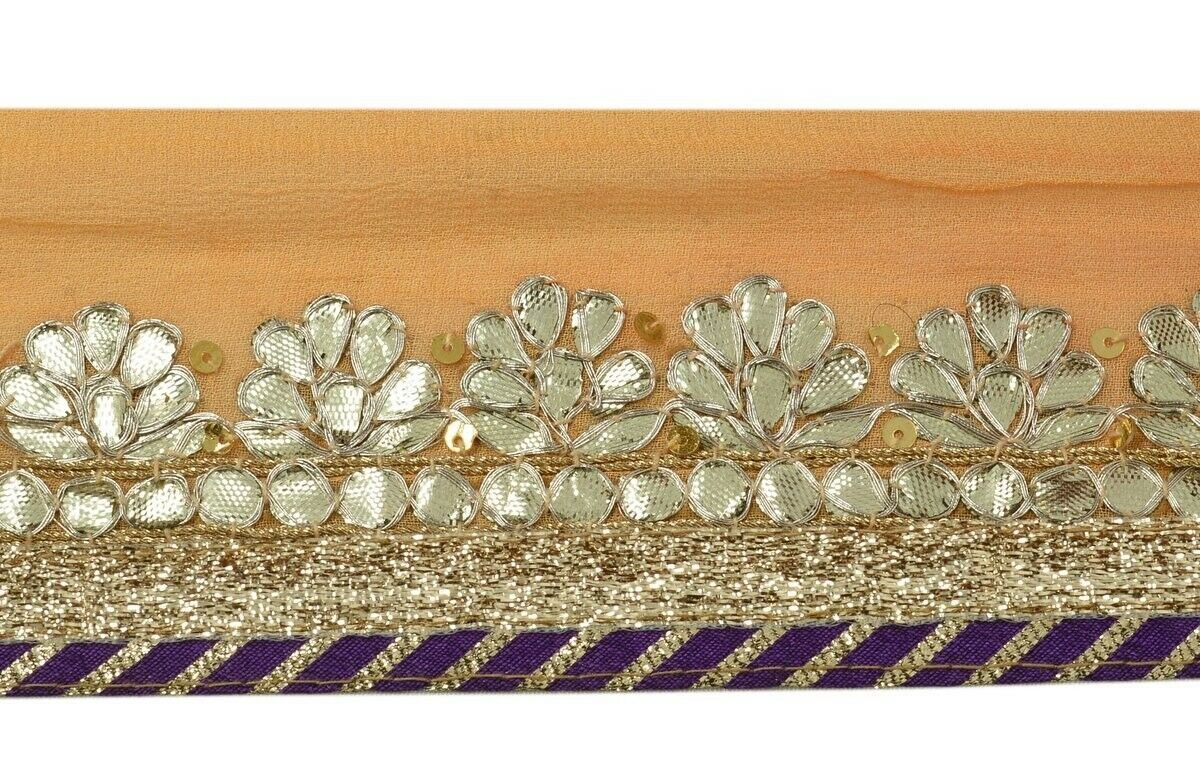 Vintage Sari Border Antique Craft Trim Hand Beaded Gota Pattin Ribbon Lace Peach
