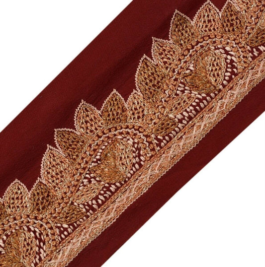 Vintage Sari Border Indian Craft Trim Hand Embroidered Sewing Ribbon Lace Maroon