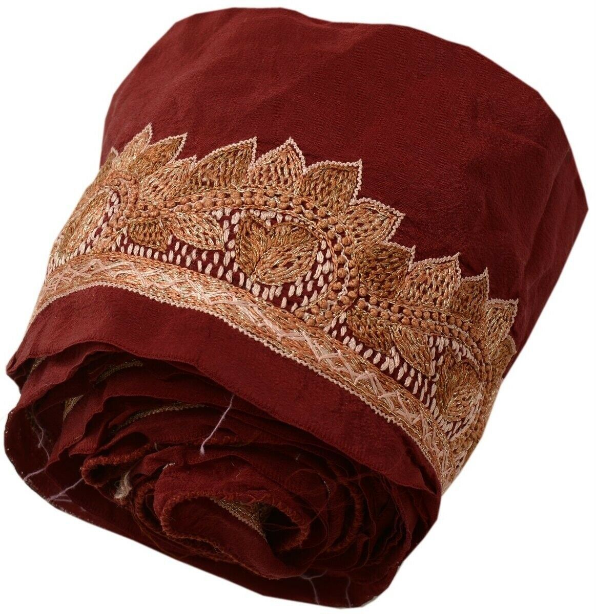 Vintage Sari Border Indian Craft Trim Hand Embroidered Sewing Ribbon Lace Maroon