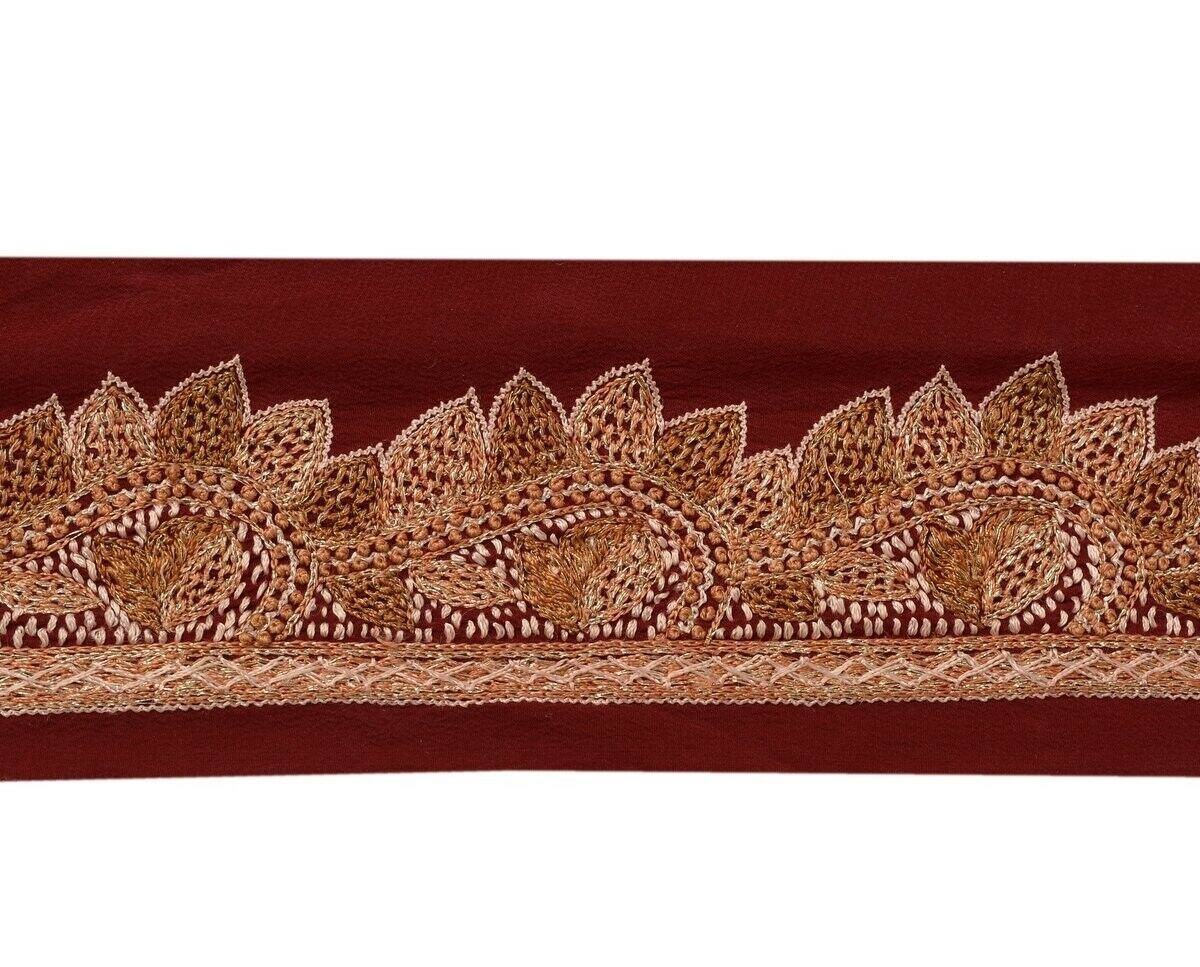 Vintage Sari Border Indian Craft Trim Hand Embroidered Sewing Ribbon Lace Maroon