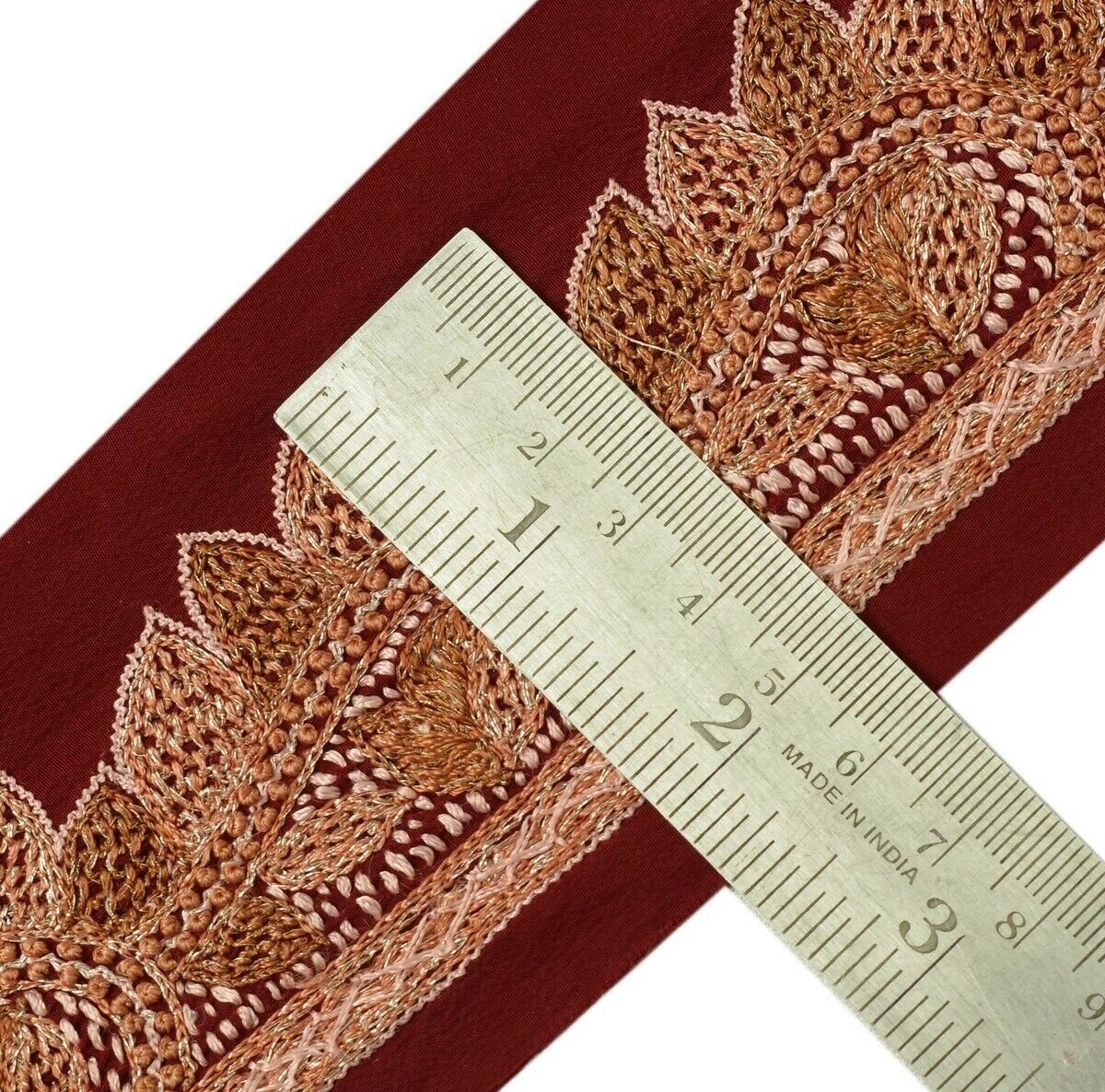 Vintage Sari Border Indian Craft Trim Hand Embroidered Sewing Ribbon Lace Maroon
