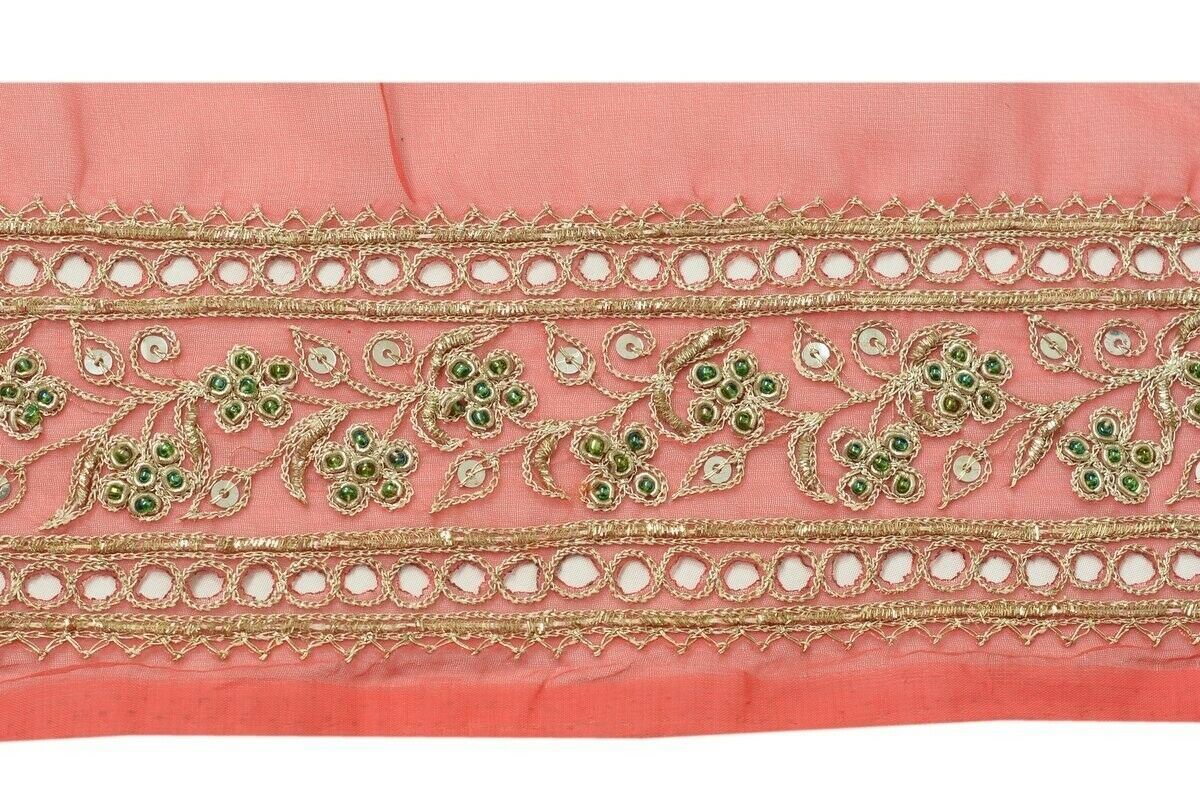 Vintage Sari Border Indian Trim Hand Beaded Embroidered Cut Work Sewing Lace