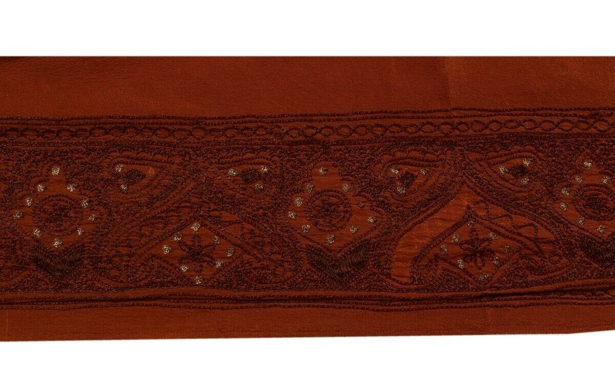 Vintage Sari Border Indian Craft Trim Embroidered Sewing Ribbon Lace Deep Rust