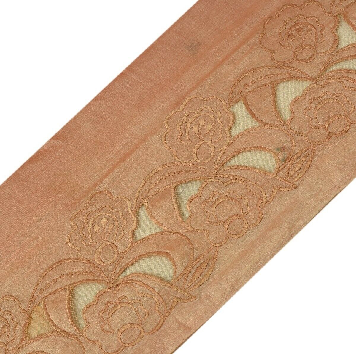 Vintage Sari Border Indian Craft Trim Antique Embroidered Ribbon Lac Peach