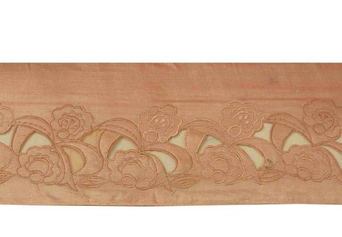Vintage Sari Border Indian Craft Trim Antique Embroidered Ribbon Lac Peach