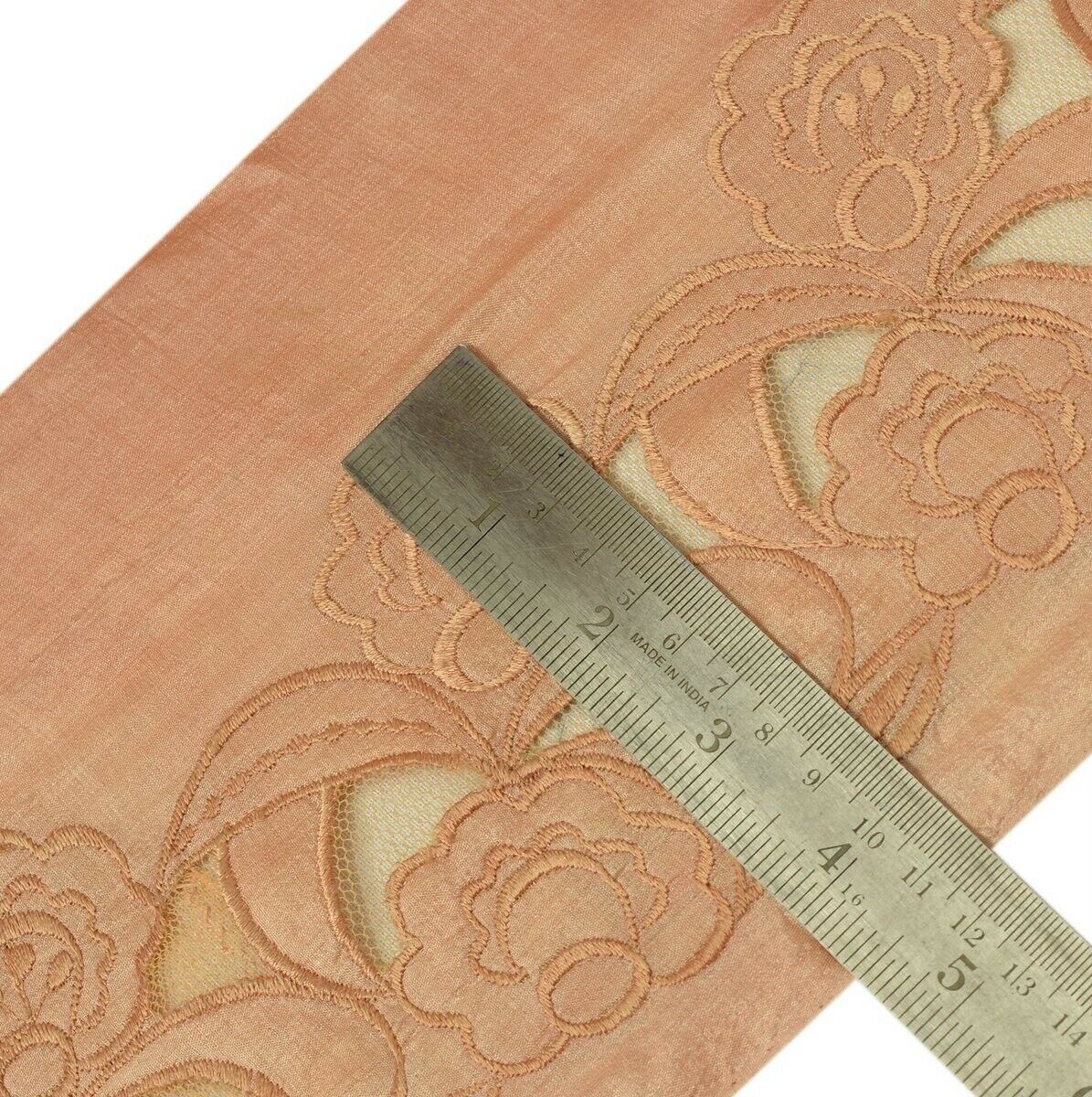 Vintage Sari Border Indian Craft Trim Antique Embroidered Ribbon Lac Peach