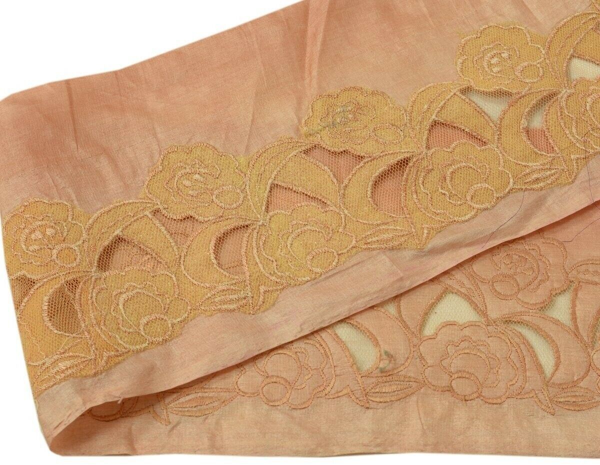 Vintage Sari Border Indian Craft Trim Antique Embroidered Ribbon Lac Peach