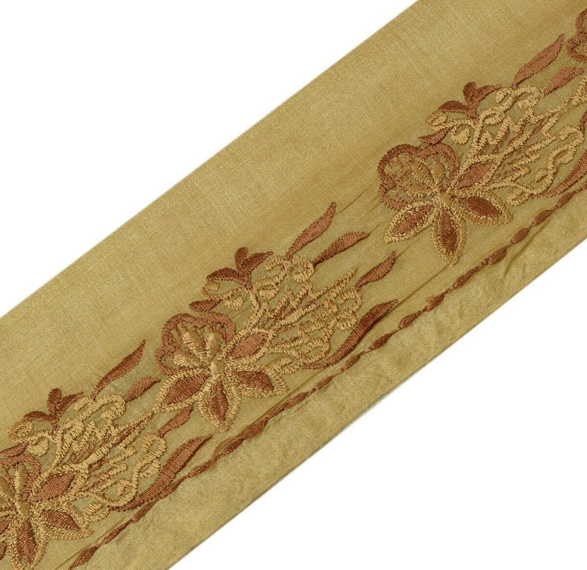 Vintage Sari Border Indian Craft Trim Antique Embroidered Ribbon Lace Brown