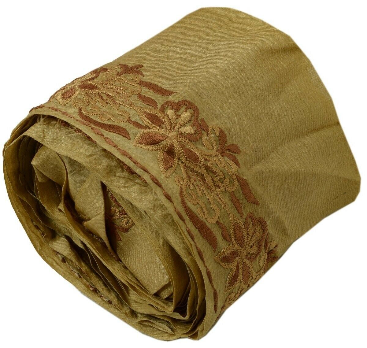 Vintage Sari Border Indian Craft Trim Antique Embroidered Ribbon Lace Brown