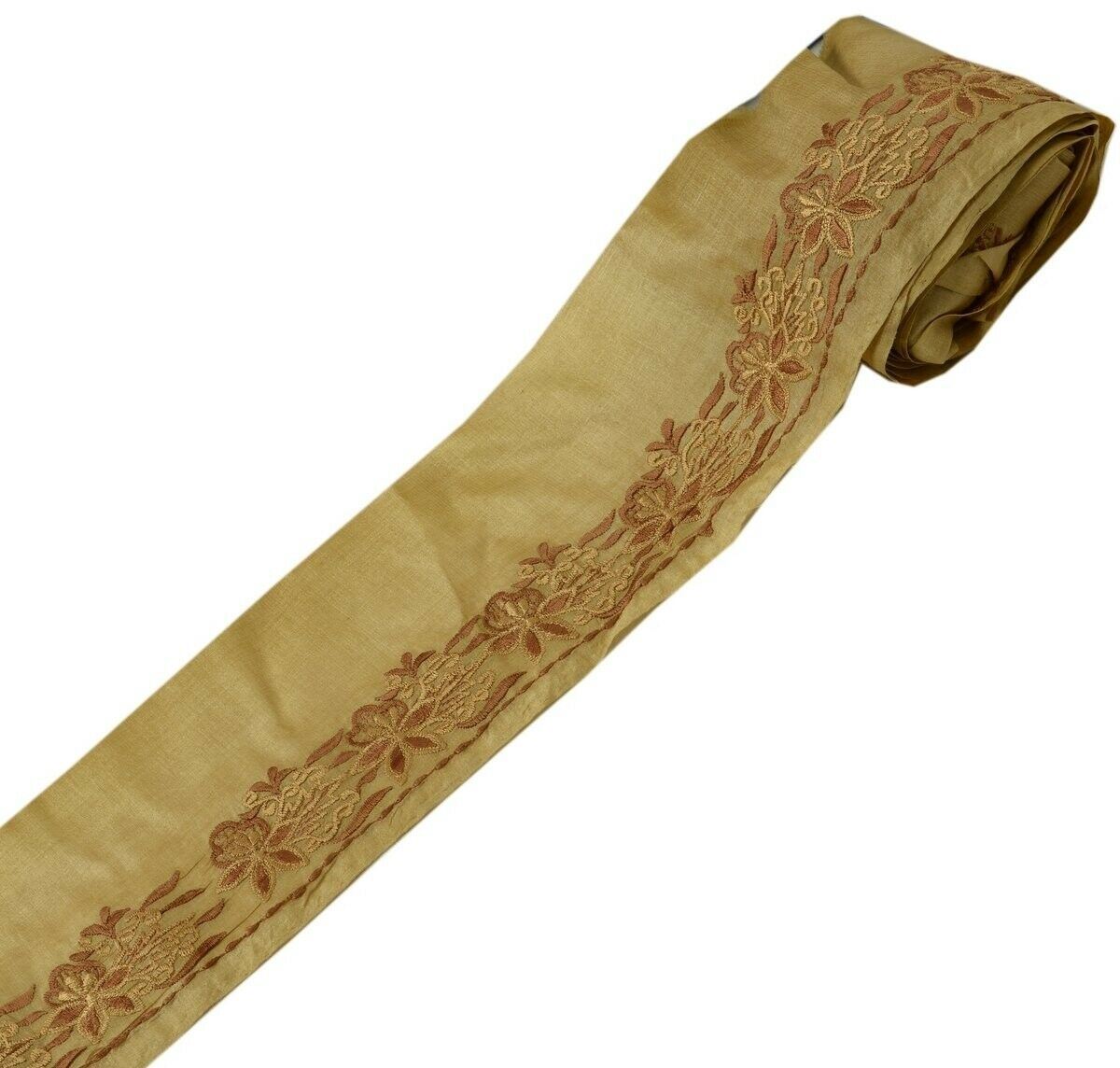 Vintage Sari Border Indian Craft Trim Antique Embroidered Ribbon Lace Brown
