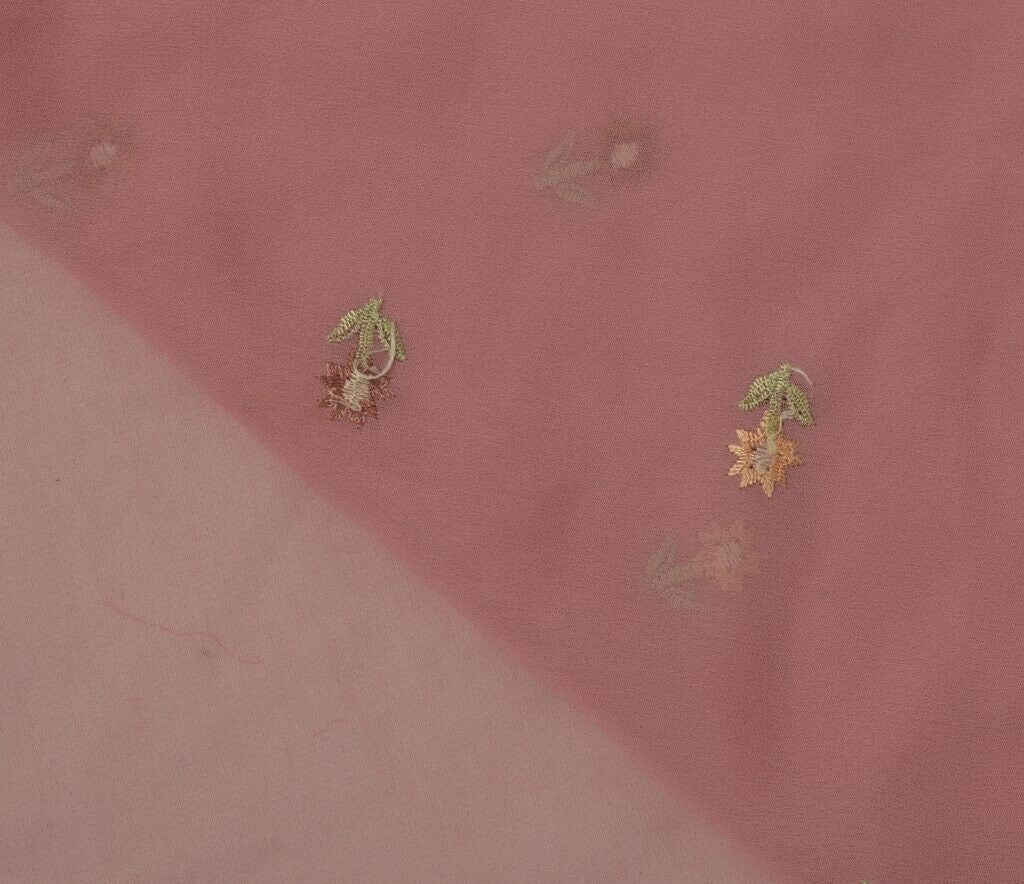 Blend Georgette Vintage Sari Remnant Scrap Fabric for Sewing Craft Pink