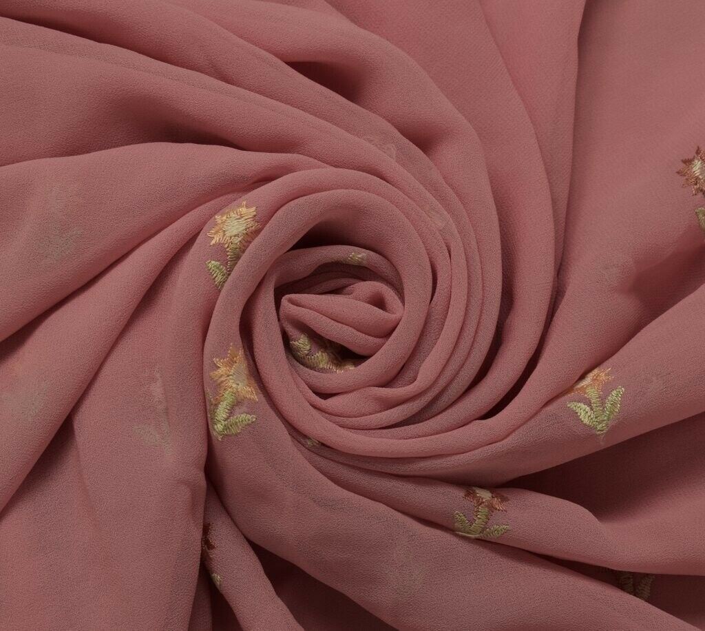 Blend Georgette Vintage Sari Remnant Scrap Fabric for Sewing Craft Pink