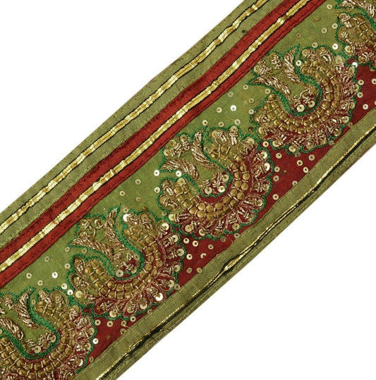 Vintage Sari Border Indian Craft Trim Hand Beaded Patch Work Sewing Ribbon Lace