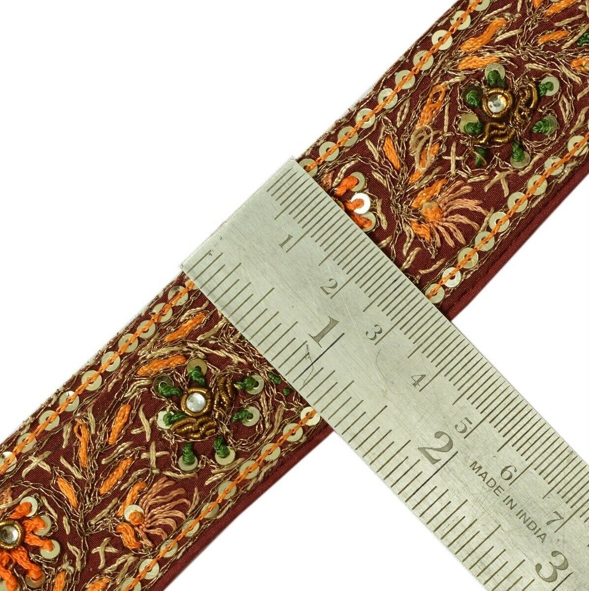 Vintage Sari Border Indian Craft Trim Hand Embroidered Sewing Ribbon Lace Maroon