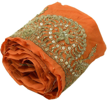 Vintage Sari Border Indian Craft Trim Hand Beaded Embroidered Sewing Lace Rust