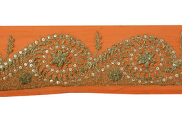 Vintage Sari Border Indian Craft Trim Hand Beaded Embroidered Sewing Lace Rust