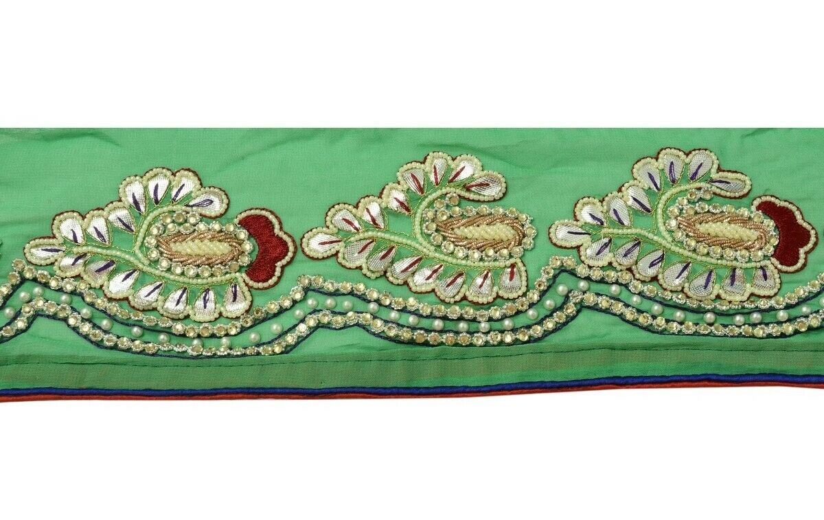 Vintage Saree Border Indian Craft Trim Hand Beaded Gota Patti Stones Ribbon Lace