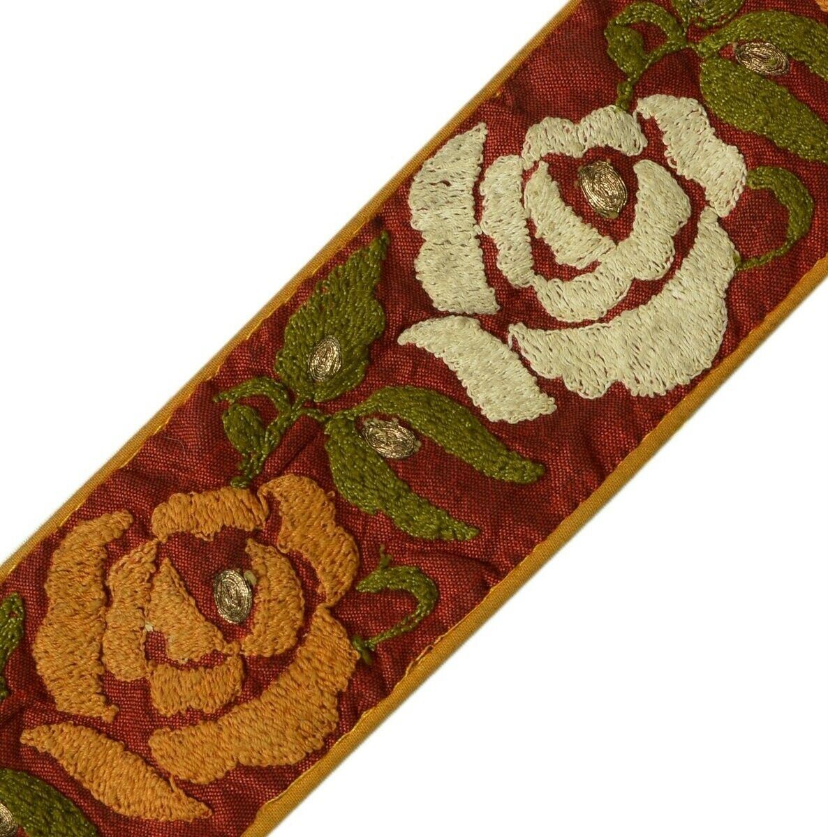 Vintage Saree Border Indian Craft Trim Embroidered Sewing Ribbon Lace Maroon