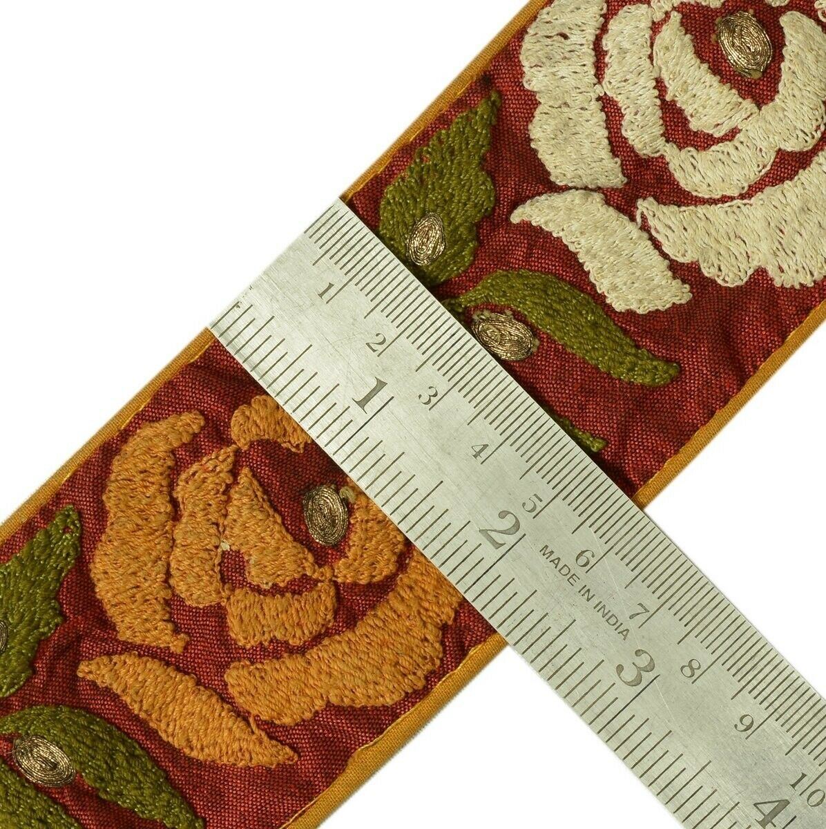 Vintage Saree Border Indian Craft Trim Embroidered Sewing Ribbon Lace Maroon