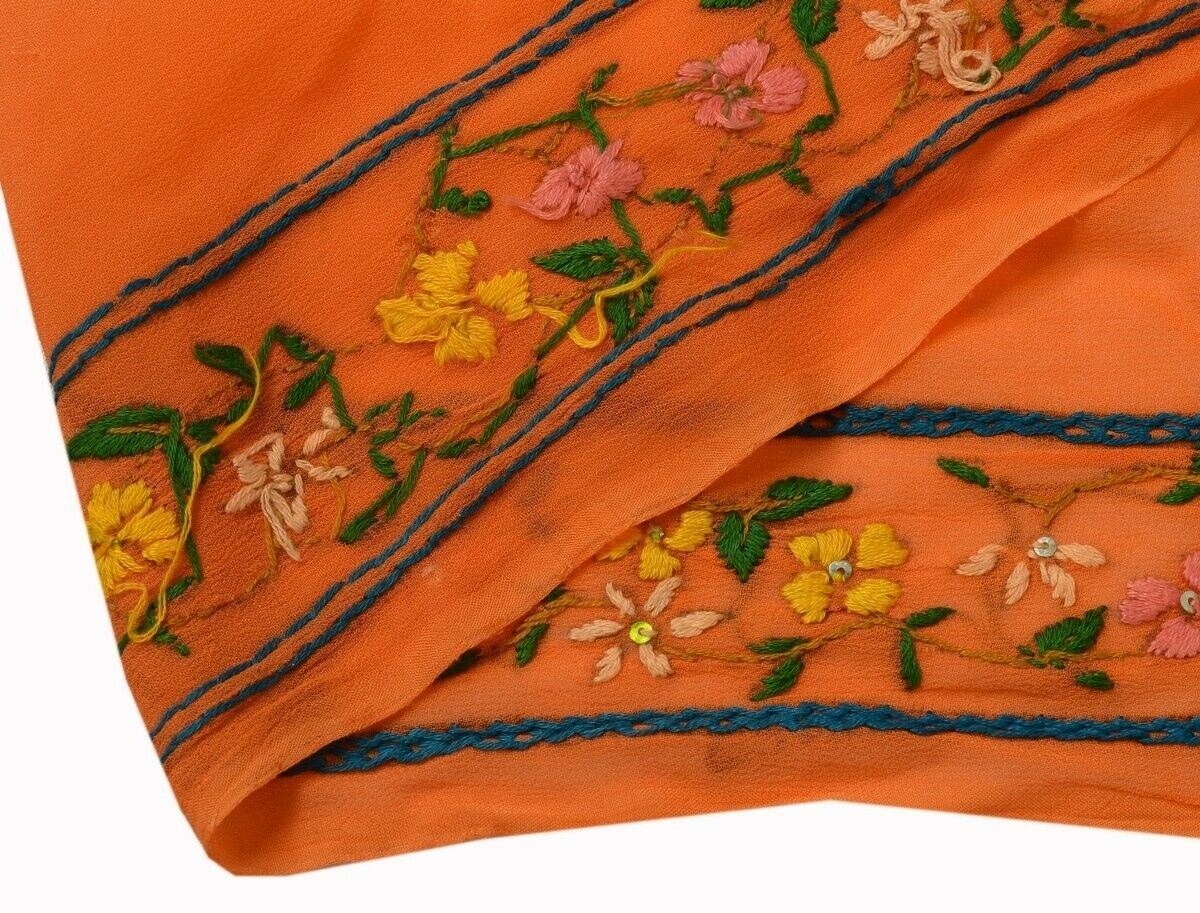 Vintage Saree Border Indian Craft Trim Hand Embroidered Ribbon Lace Orange