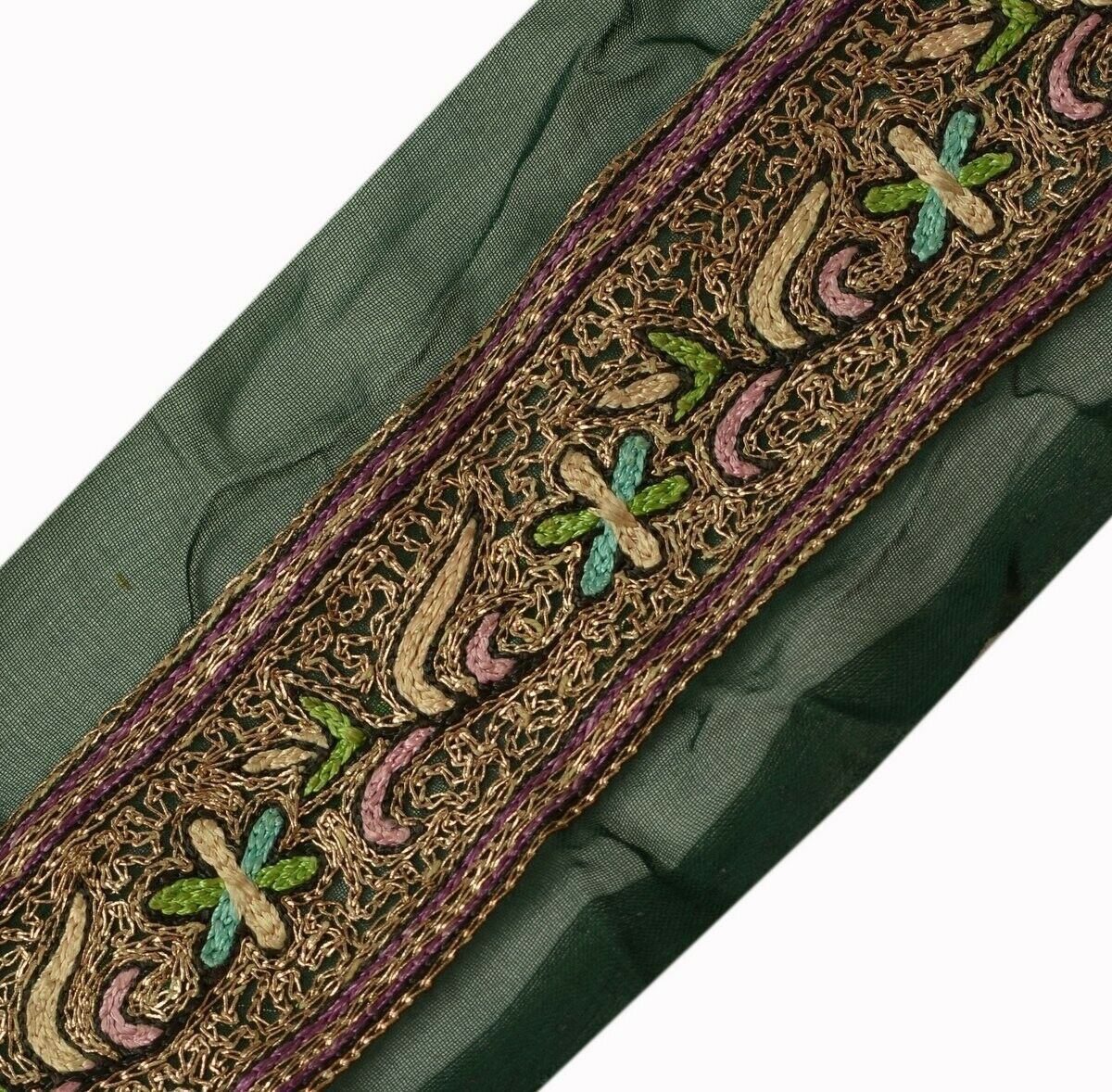 Vintage Saree Border Indian Craft Trim Embroidered Sewing Ribbon Lace Green