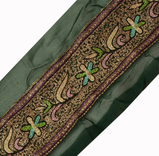 Vintage Saree Border Indian Craft Trim Embroidered Sewing Ribbon Lace Green