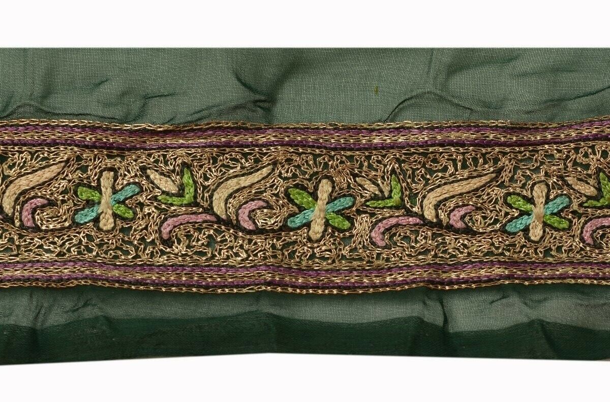 Vintage Saree Border Indian Craft Trim Embroidered Sewing Ribbon Lace Green