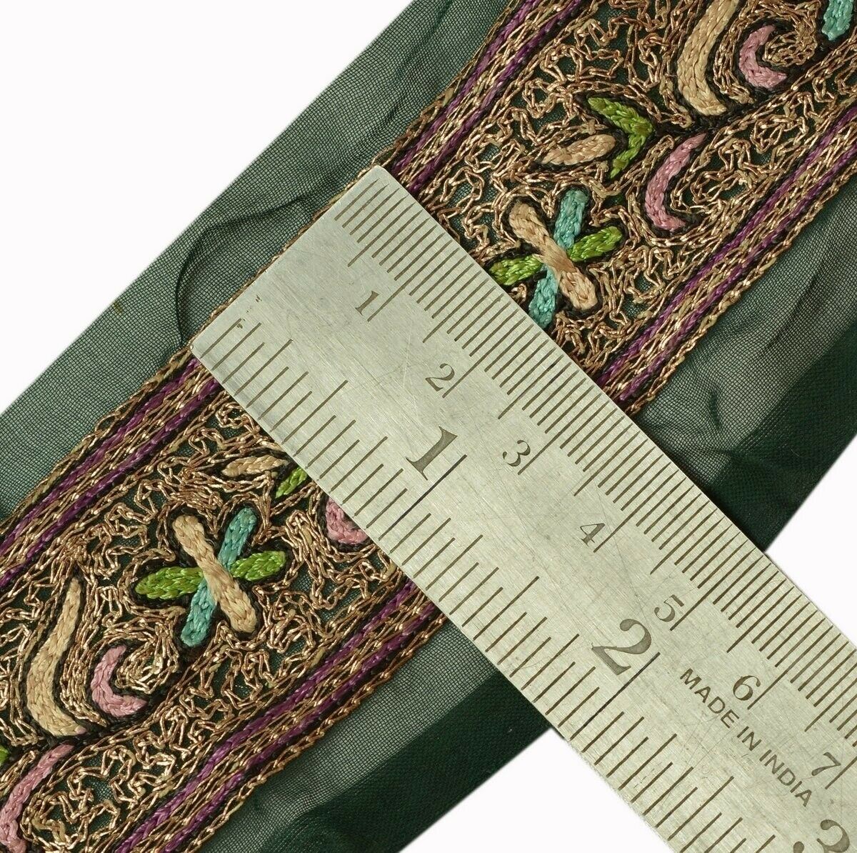Vintage Saree Border Indian Craft Trim Embroidered Sewing Ribbon Lace Green