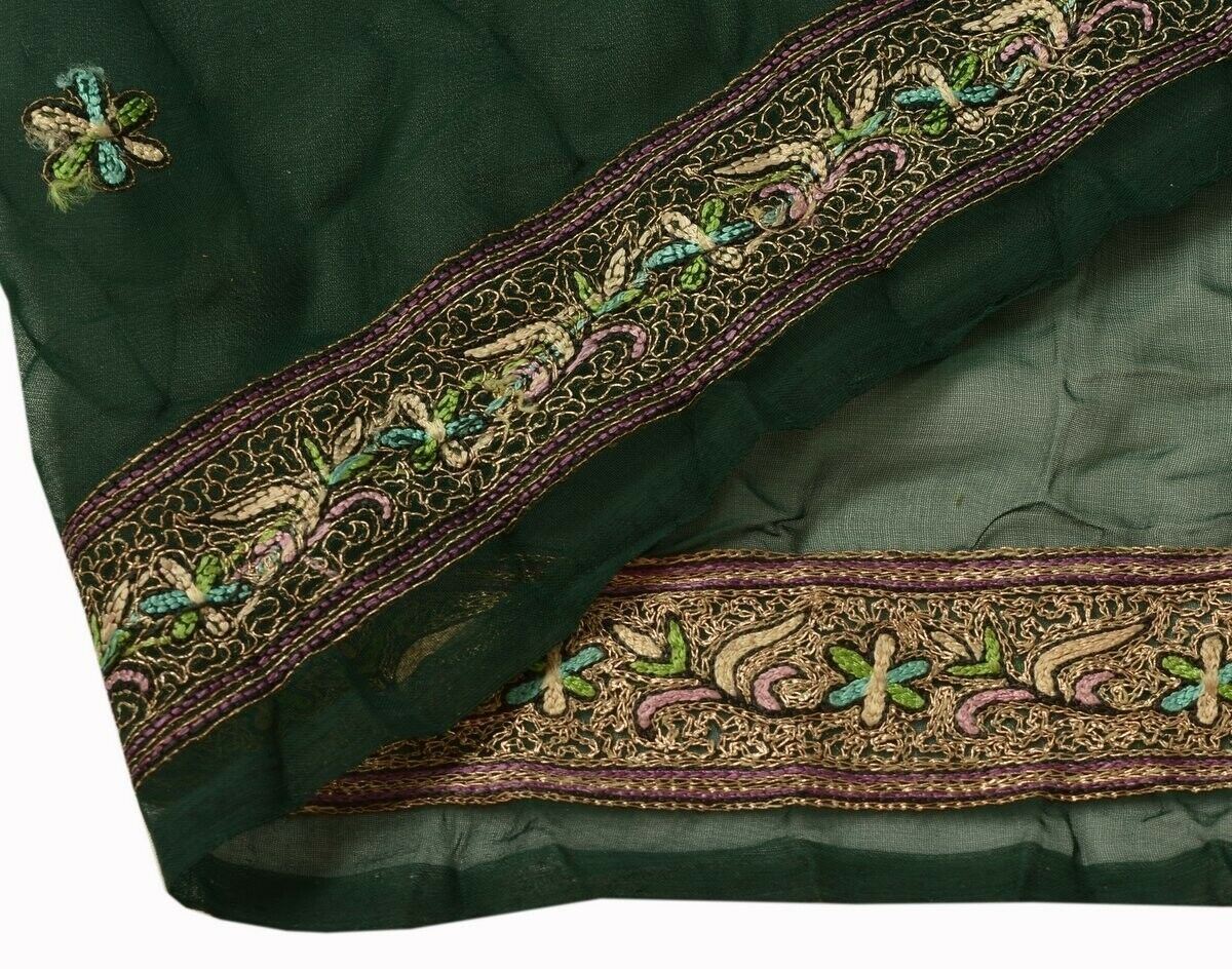 Vintage Saree Border Indian Craft Trim Embroidered Sewing Ribbon Lace Green