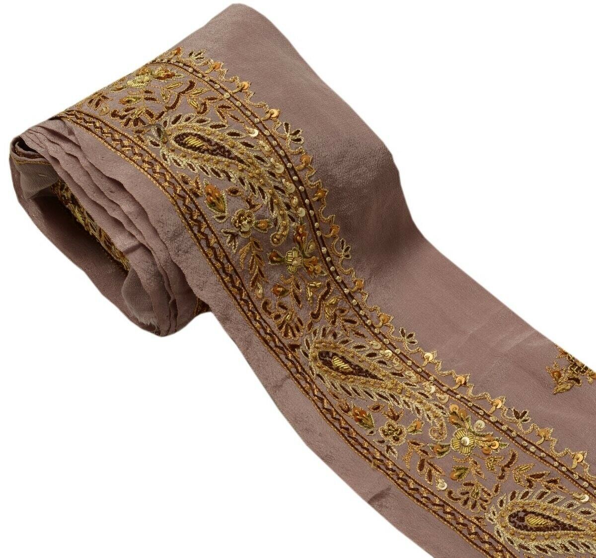 Vintage Saree Border Indian Craft Trim Hand Embroidered Beaded Ribbon Lace Mauve