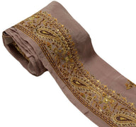 Vintage Saree Border Indian Craft Trim Hand Embroidered Beaded Ribbon Lace Mauve