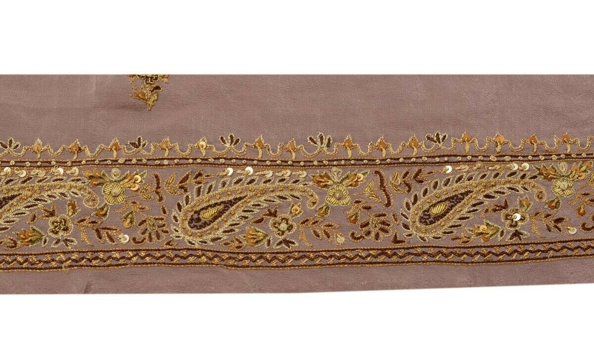 Vintage Saree Border Indian Craft Trim Hand Embroidered Beaded Ribbon Lace Mauve