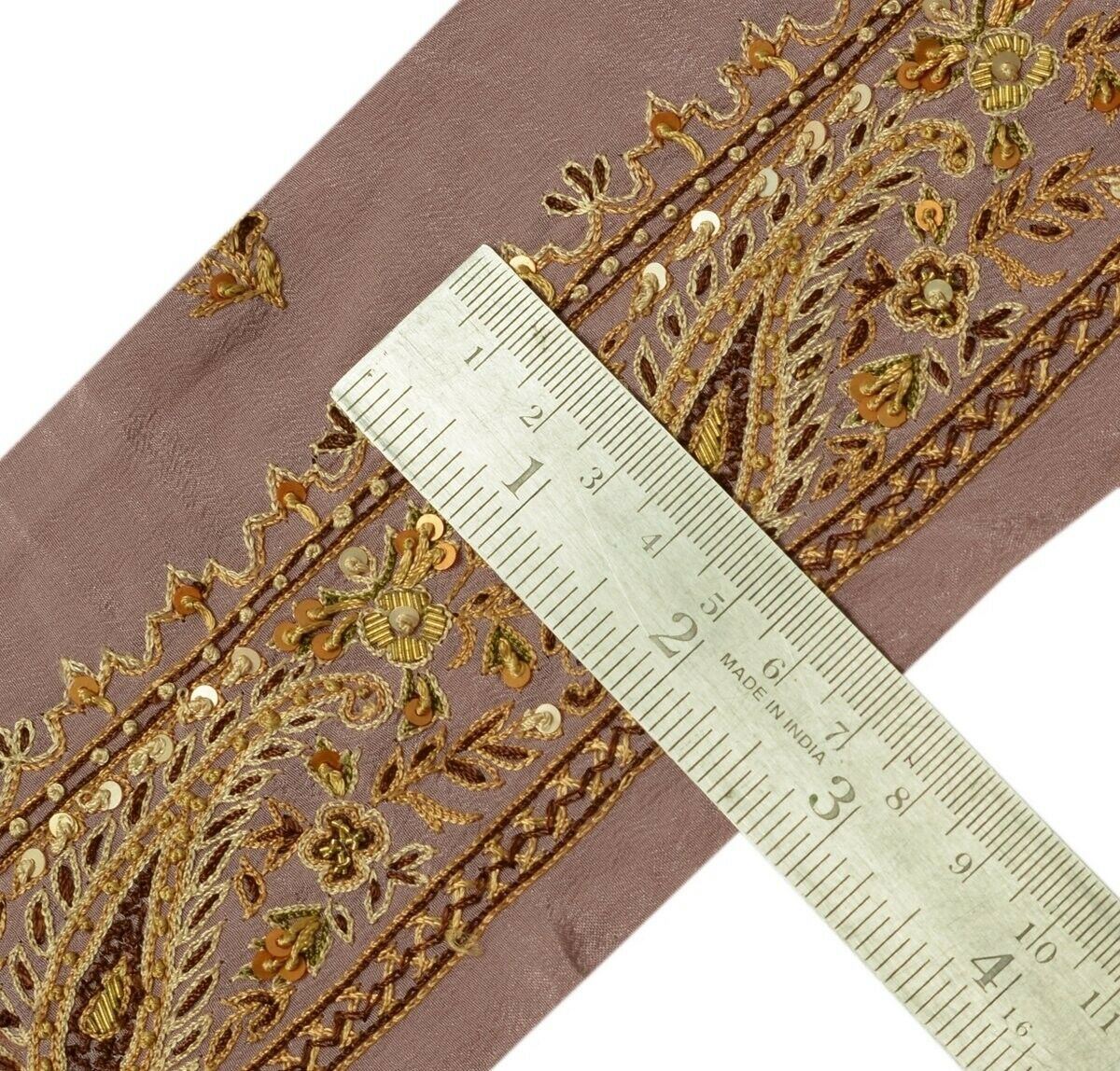 Vintage Saree Border Indian Craft Trim Hand Embroidered Beaded Ribbon Lace Mauve