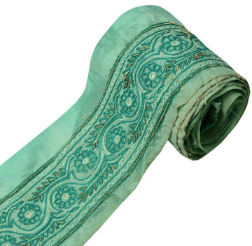 Vintage Saree Border Indian Craft Trim Hand Beaded Embroidered Ribbon Lace Green