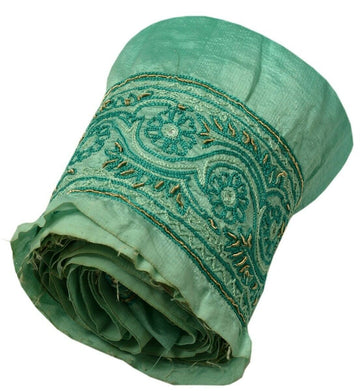 Vintage Saree Border Indian Craft Trim Hand Beaded Embroidered Ribbon Lace Green