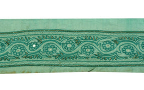 Vintage Saree Border Indian Craft Trim Hand Beaded Embroidered Ribbon Lace Green