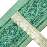 Vintage Saree Border Indian Craft Trim Hand Beaded Embroidered Ribbon Lace Green