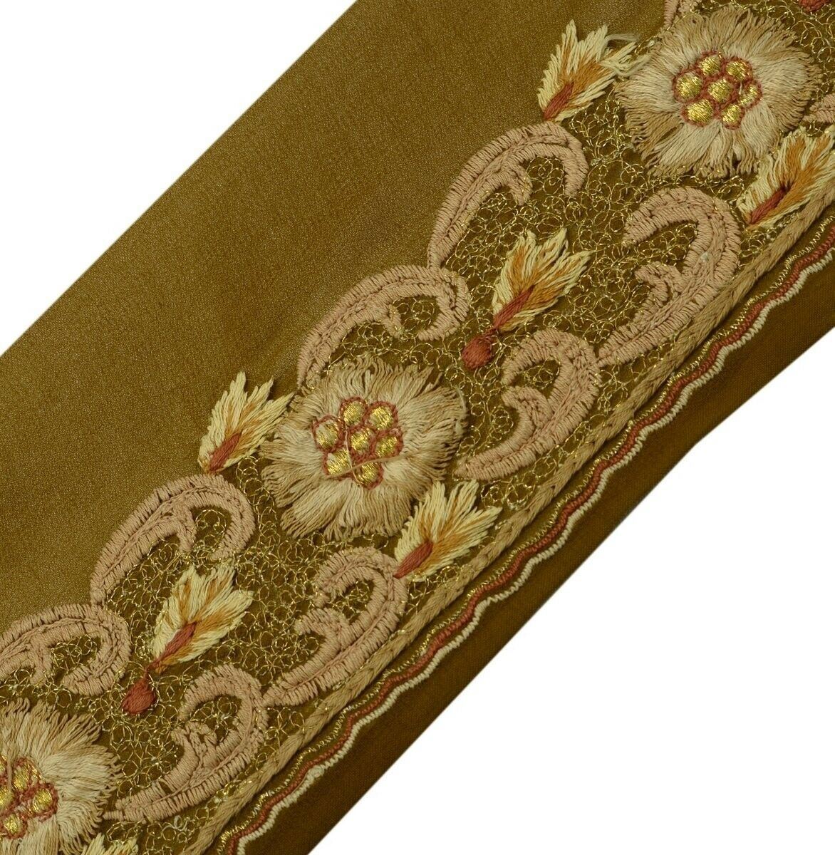Vintage Sari Border Indian Craft Trim Floral Embroidered Antique Green Lace