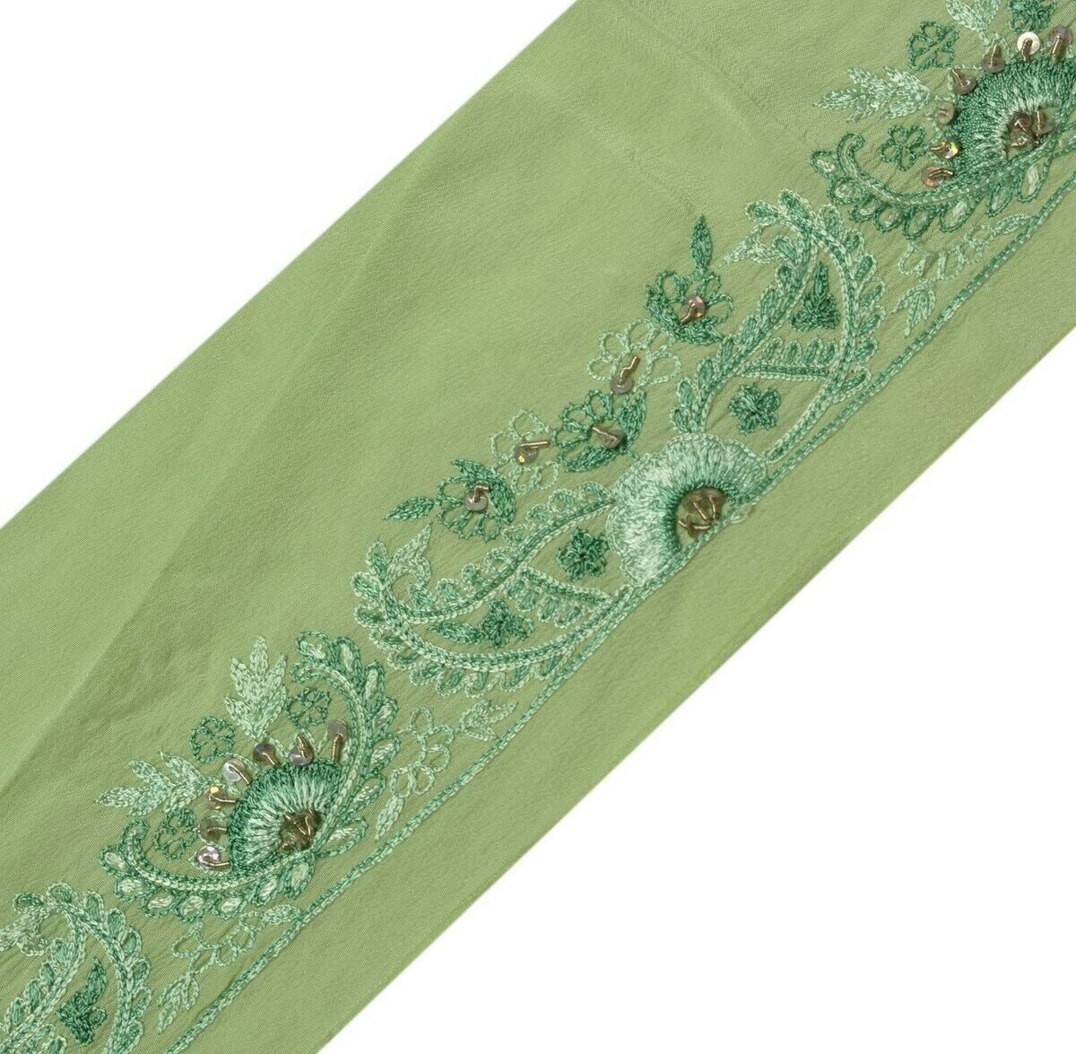Vintage Saree Border Indian Craft Trim Embroidered Green Sewing Ribbon Lace