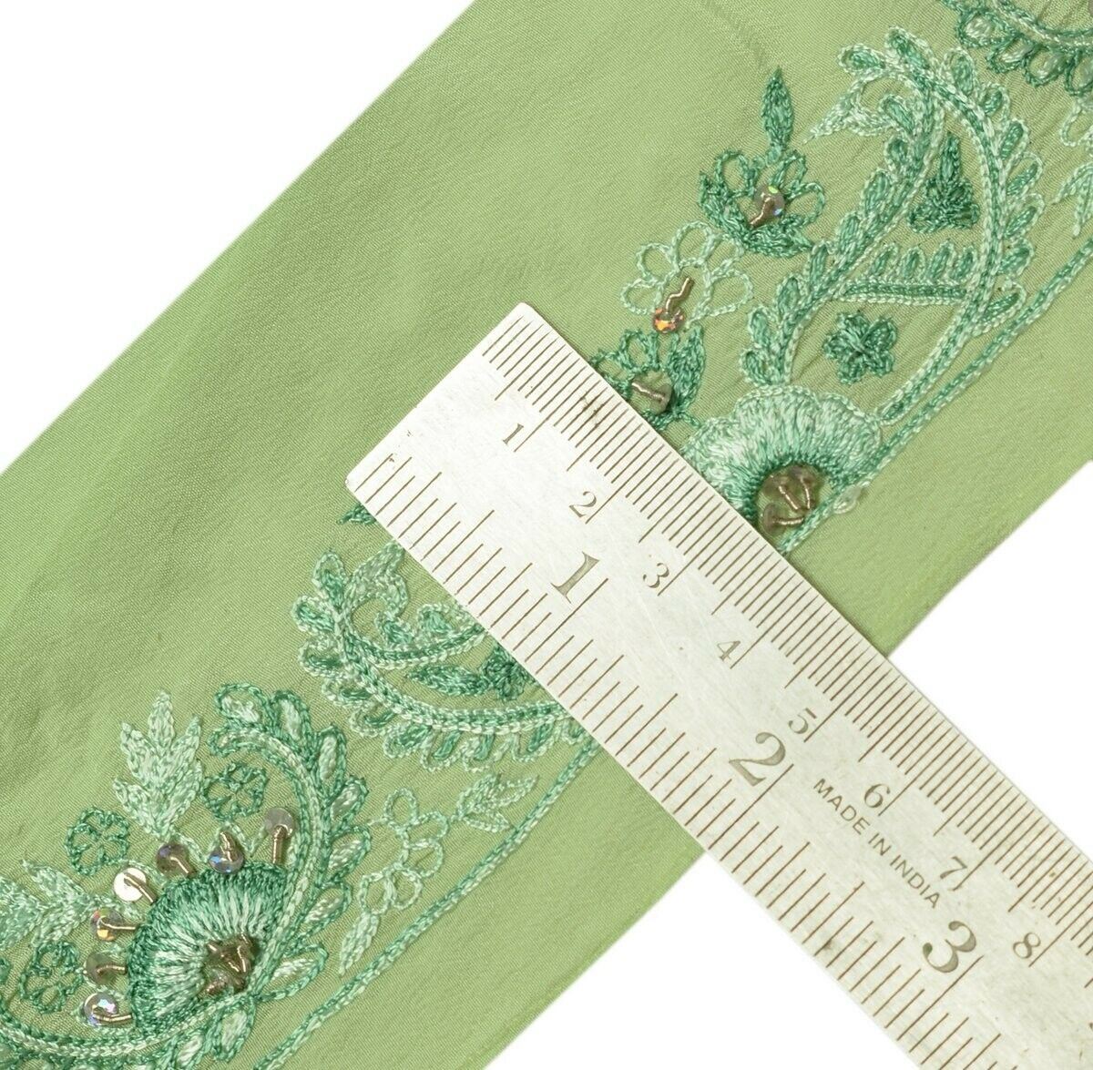 Vintage Saree Border Indian Craft Trim Embroidered Green Sewing Ribbon Lace