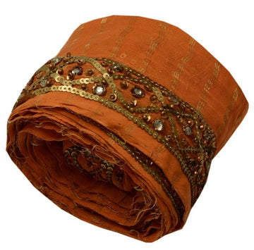 Vintage Saree Border Indian Craft Trim Hand Beaded Sequins Embroidered Lace Rust